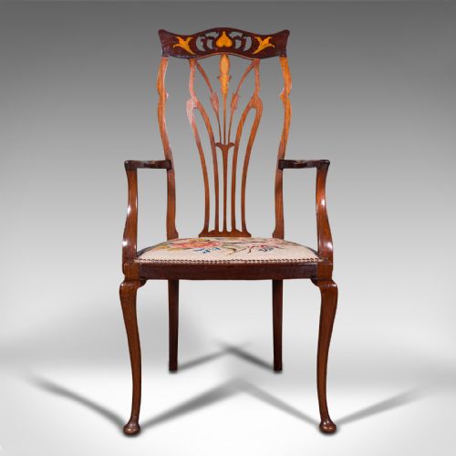 fig 1. Antique Elbow Chair, English, Occasional, Art Nouveau, Libertyesque, Victorian