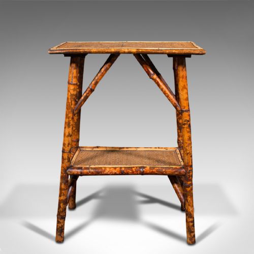 fig 1. Antique Two Tier Table, Oriental, Bamboo, Whatnot, Side, Lamp, Occasional, 1880