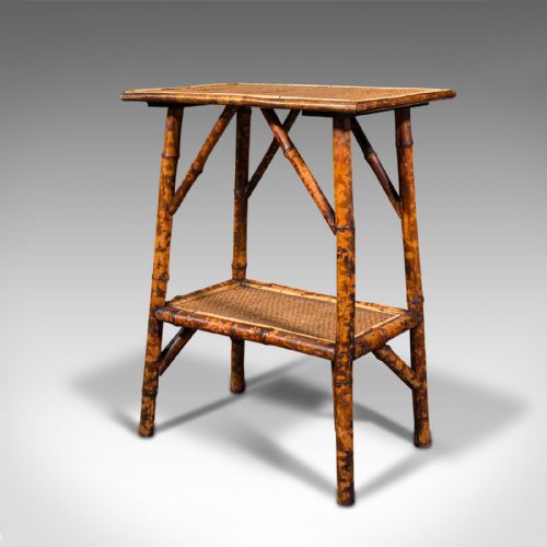 fig 2. Antique Two Tier Table, Oriental, Bamboo, Whatnot, Side, Lamp, Occasional, 1880