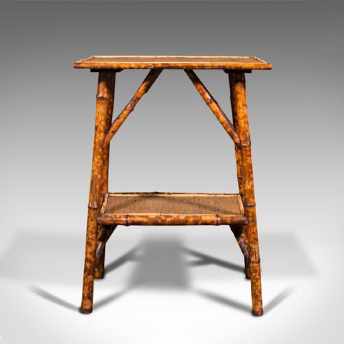 fig 4. Antique Two Tier Table, Oriental, Bamboo, Whatnot, Side, Lamp, Occasional, 1880