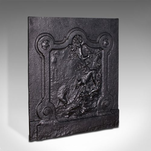Antique Decorative Fire Back, German, Cast Iron, Fireplace, Black Forest, C.1850