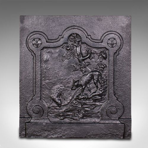 fig 1. Antique Decorative Fire Back, German, Cast Iron, Fireplace, Black Forest, C.1850