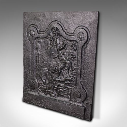 fig 2. Antique Decorative Fire Back, German, Cast Iron, Fireplace, Black Forest, C.1850