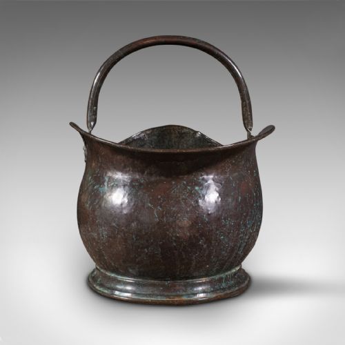 fig 1. Large Antique Coal Bucket, English, Weathered Copper, Fireside Scuttle, Georgian