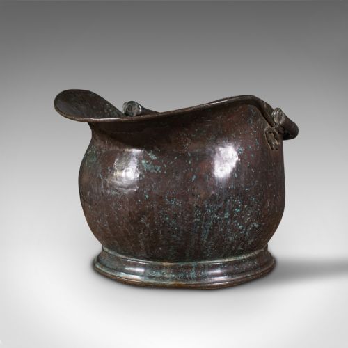fig 2. Large Antique Coal Bucket, English, Weathered Copper, Fireside Scuttle, Georgian