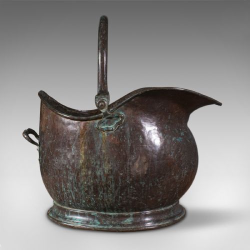 fig 3. Large Antique Coal Bucket, English, Weathered Copper, Fireside Scuttle, Georgian
