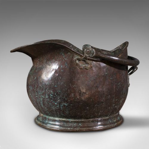 fig 4. Large Antique Coal Bucket, English, Weathered Copper, Fireside Scuttle, Georgian