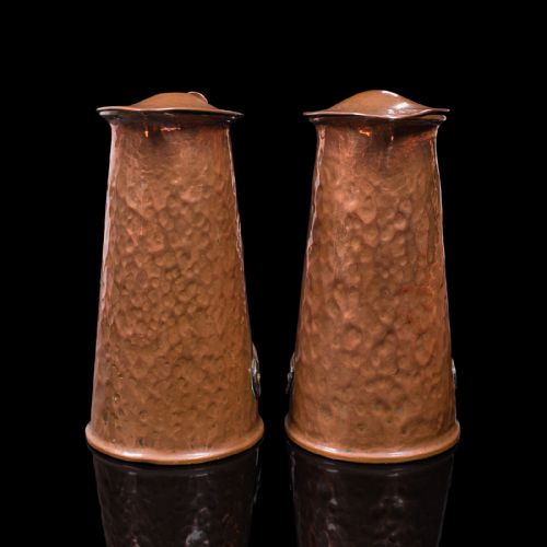 fig 1. Pair Of Antique Serving Jugs, English, Copper, Ewer, Arts and Crafts, Victorian