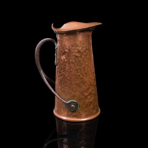 fig 2. Pair Of Antique Serving Jugs, English, Copper, Ewer, Arts and Crafts, Victorian