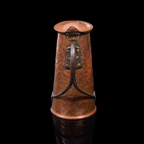 fig 3. Pair Of Antique Serving Jugs, English, Copper, Ewer, Arts and Crafts, Victorian