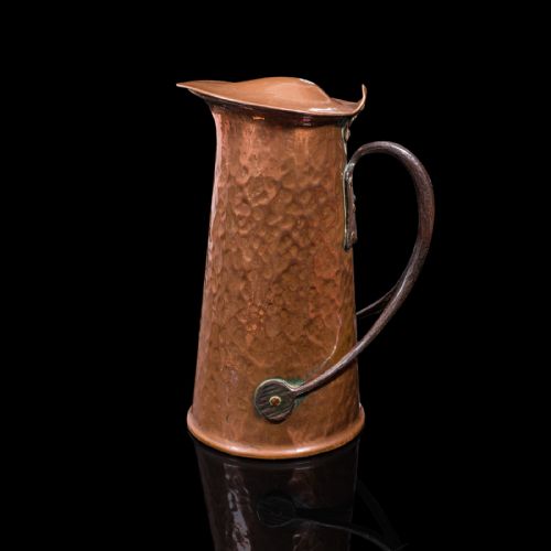 fig 4. Pair Of Antique Serving Jugs, English, Copper, Ewer, Arts and Crafts, Victorian