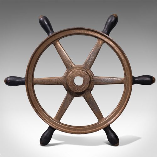 fig 3. Heavy Antique Ship's Wheel, English, Bronze, Maritime, Victorian, Circa 1850