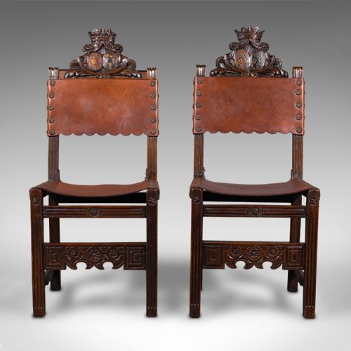fig 1. Pair Of Antique Hall Seats, Scottish, Side Chair, Jacobean Revival, Edwardian
