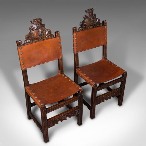 fig 4. Pair Of Antique Hall Seats, Scottish, Side Chair, Jacobean Revival, Edwardian