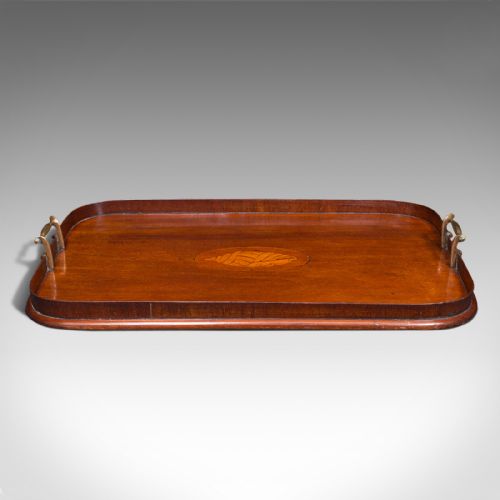 fig 1. Antique Serving Tray, English, Mahogany, Inlay, Afternoon Tea, Victorian, C.1900