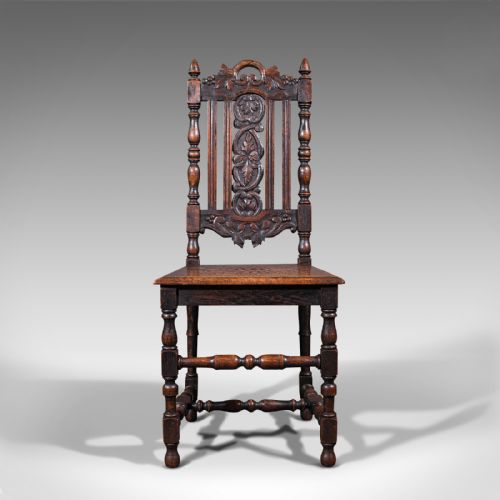fig 1. Antique Carved Hall Chairs, Pair of, Scottish, Oak, Decorative, Side Seat, Victorian