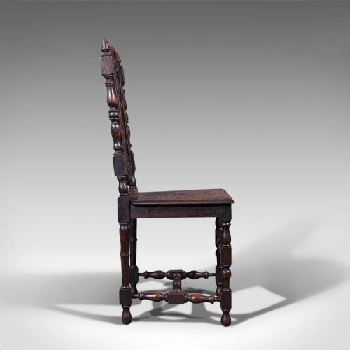 fig 2. Antique Carved Hall Chairs, Pair of, Scottish, Oak, Decorative, Side Seat, Victorian