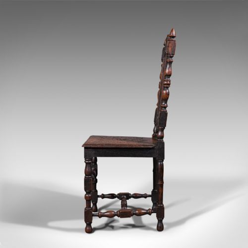 fig 3. Antique Carved Hall Chairs, Pair of, Scottish, Oak, Decorative, Side Seat, Victorian