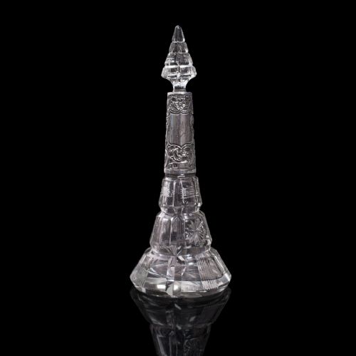 fig 1. Antique Scent Bottle, English, Glass, Silver, Perfume, Hallmarked, London, 1912