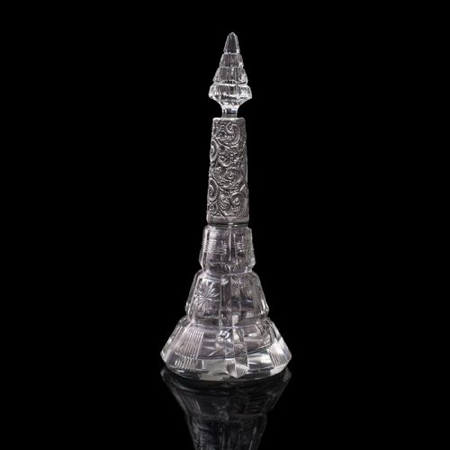 fig 3. Antique Scent Bottle, English, Glass, Silver, Perfume, Hallmarked, London, 1912