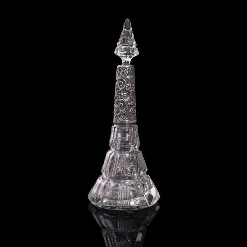 fig 4. Antique Scent Bottle, English, Glass, Silver, Perfume, Hallmarked, London, 1912