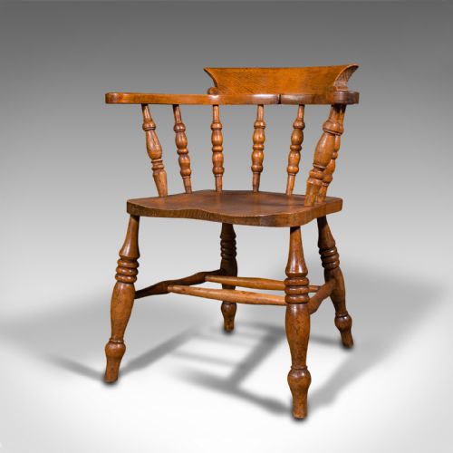 fig 2. Antique Elbow Chair, English, Beech, Elm, Smoker's Bow, Captain, Victorian, 1900