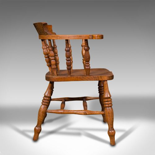 fig 3. Antique Elbow Chair, English, Beech, Elm, Smoker's Bow, Captain, Victorian, 1900