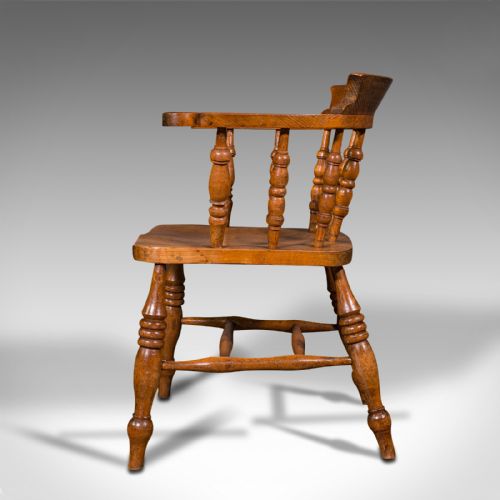 fig 4. Antique Elbow Chair, English, Beech, Elm, Smoker's Bow, Captain, Victorian, 1900