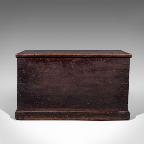 fig 2. Large Antique Shipping Trunk, English, Pine, Travel, Tool Chest, Victorian, 1880