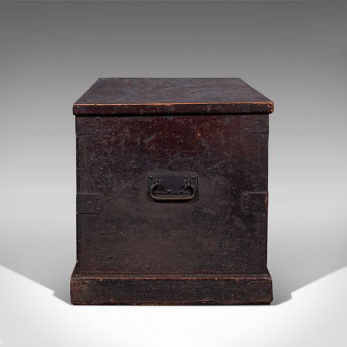 fig 3. Large Antique Shipping Trunk, English, Pine, Travel, Tool Chest, Victorian, 1880