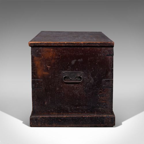 fig 4. Large Antique Shipping Trunk, English, Pine, Travel, Tool Chest, Victorian, 1880