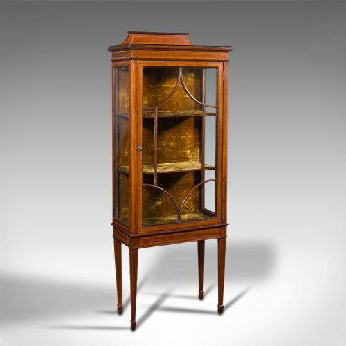 Antique Pier Cabinet on Stand, English, Walnut, Glazed Display Case, Edwardian