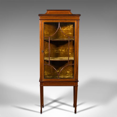 fig 1. Antique Pier Cabinet On Stand, English, Walnut, Glazed Display Case, Edwardian