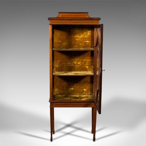fig 2. Antique Pier Cabinet On Stand, English, Walnut, Glazed Display Case, Edwardian