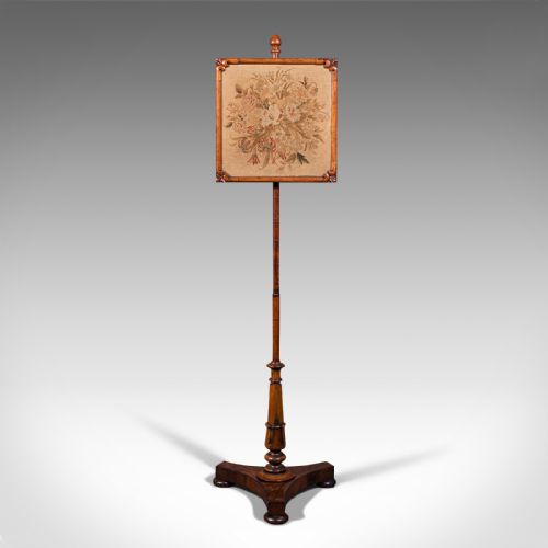 fig 1. Antique Adjustable Pole Screen, English, Fireside Panel, Tapestry, Regency, 1820
