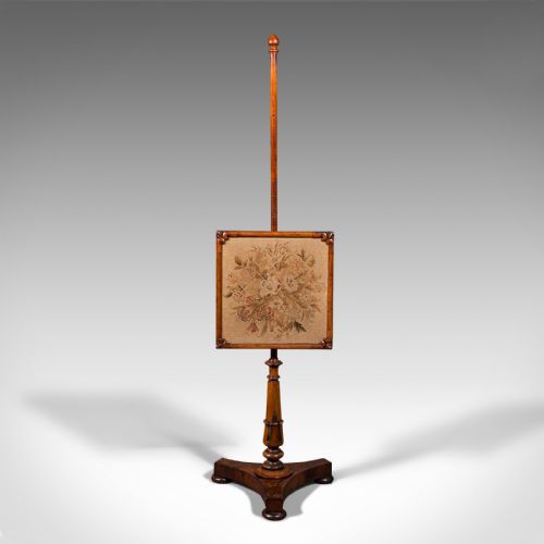 fig 2. Antique Adjustable Pole Screen, English, Fireside Panel, Tapestry, Regency, 1820
