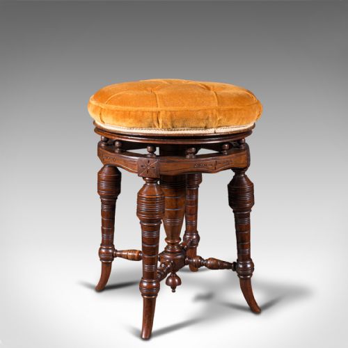 Antique Music Stool, English, Walnut, Adjustable, Piano, Recital, Victorian