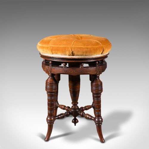 fig 2. Antique Music Stool, English, Walnut, Adjustable, Piano, Recital, Victorian