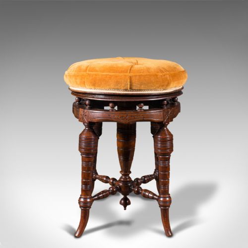 fig 5. Antique Music Stool, English, Walnut, Adjustable, Piano, Recital, Victorian