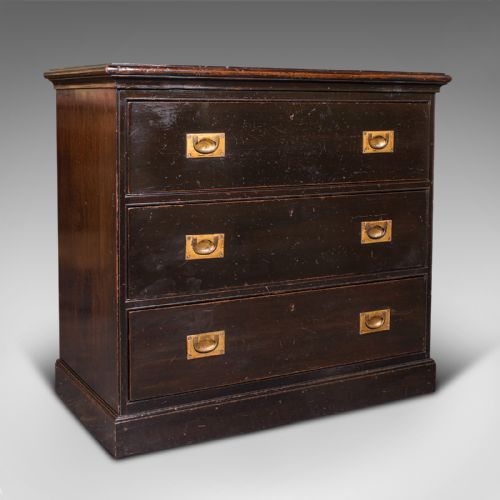 Antique Campaign Chest of Drawers, Teak, Lowboy, Brass, Victorian, Circa 1880