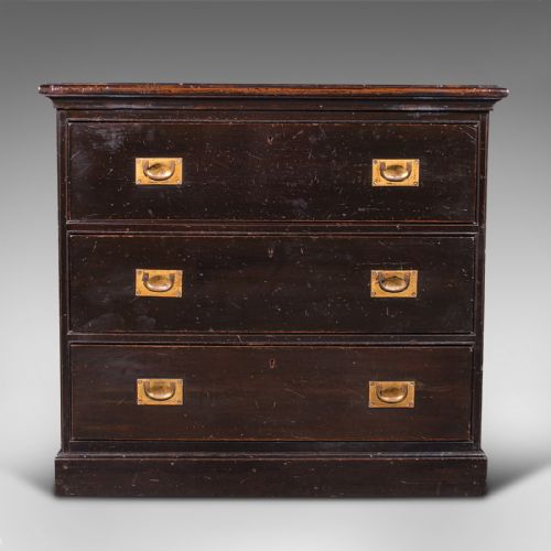 fig 1. Antique Campaign Chest of Drawers, Teak, Lowboy, Brass, Victorian, Circa 1880