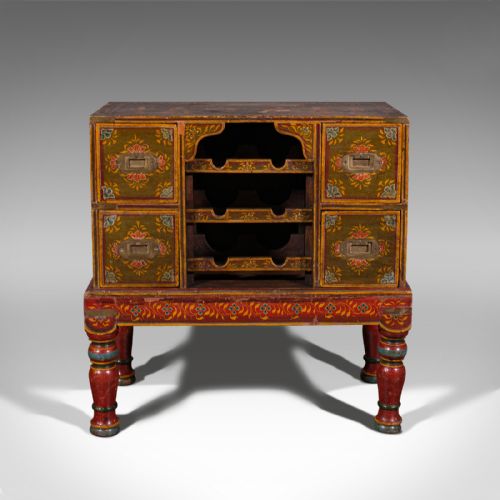 fig 1. Antique Drinks Cabinet on Stand, Turkish, Hand Painted, Wine Rack, Victorian