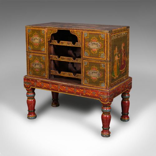 fig 2. Antique Drinks Cabinet on Stand, Turkish, Hand Painted, Wine Rack, Victorian