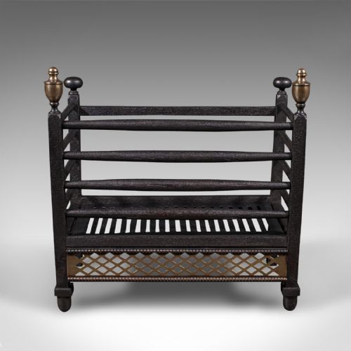 fig 1. Antique Fire Basket, English, Cast Iron, Brass, Fireplace, Grate, Victorian