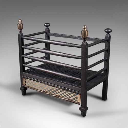 fig 2. Antique Fire Basket, English, Cast Iron, Brass, Fireplace, Grate, Victorian