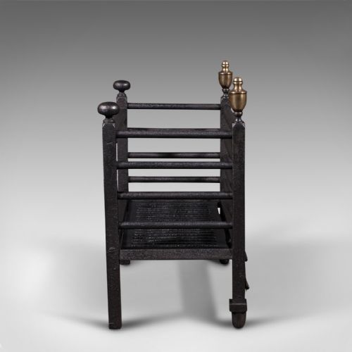 fig 3. Antique Fire Basket, English, Cast Iron, Brass, Fireplace, Grate, Victorian