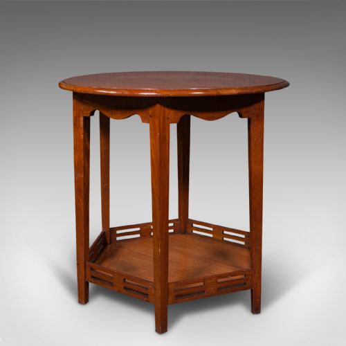 Antique Circular Occasional Table, English, Walnut, Lamp, Hexagonal, Edwardian