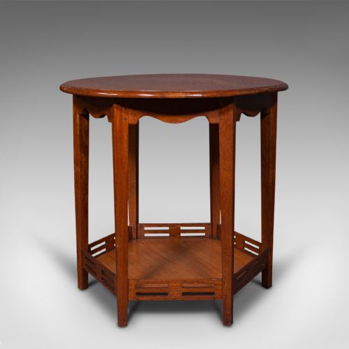 fig 1. Antique Circular Occasional Table, English, Walnut, Lamp, Hexagonal, Edwardian