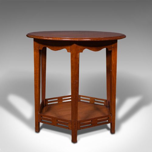 fig 2. Antique Circular Occasional Table, English, Walnut, Lamp, Hexagonal, Edwardian