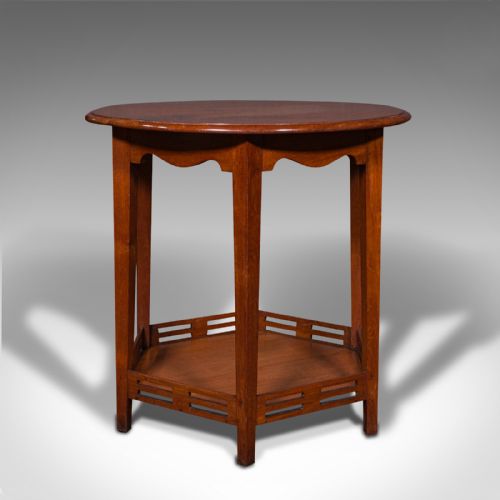 fig 3. Antique Circular Occasional Table, English, Walnut, Lamp, Hexagonal, Edwardian